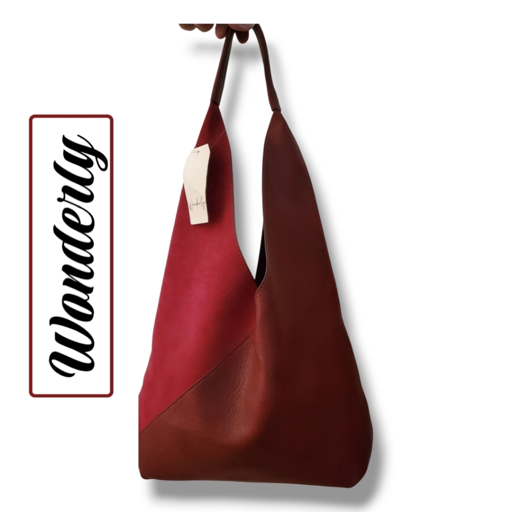 NWT WONDERLY Merlot Vegan Leather & Suede Oversized Hobo Belk Exclusive - Picture 12 of 15